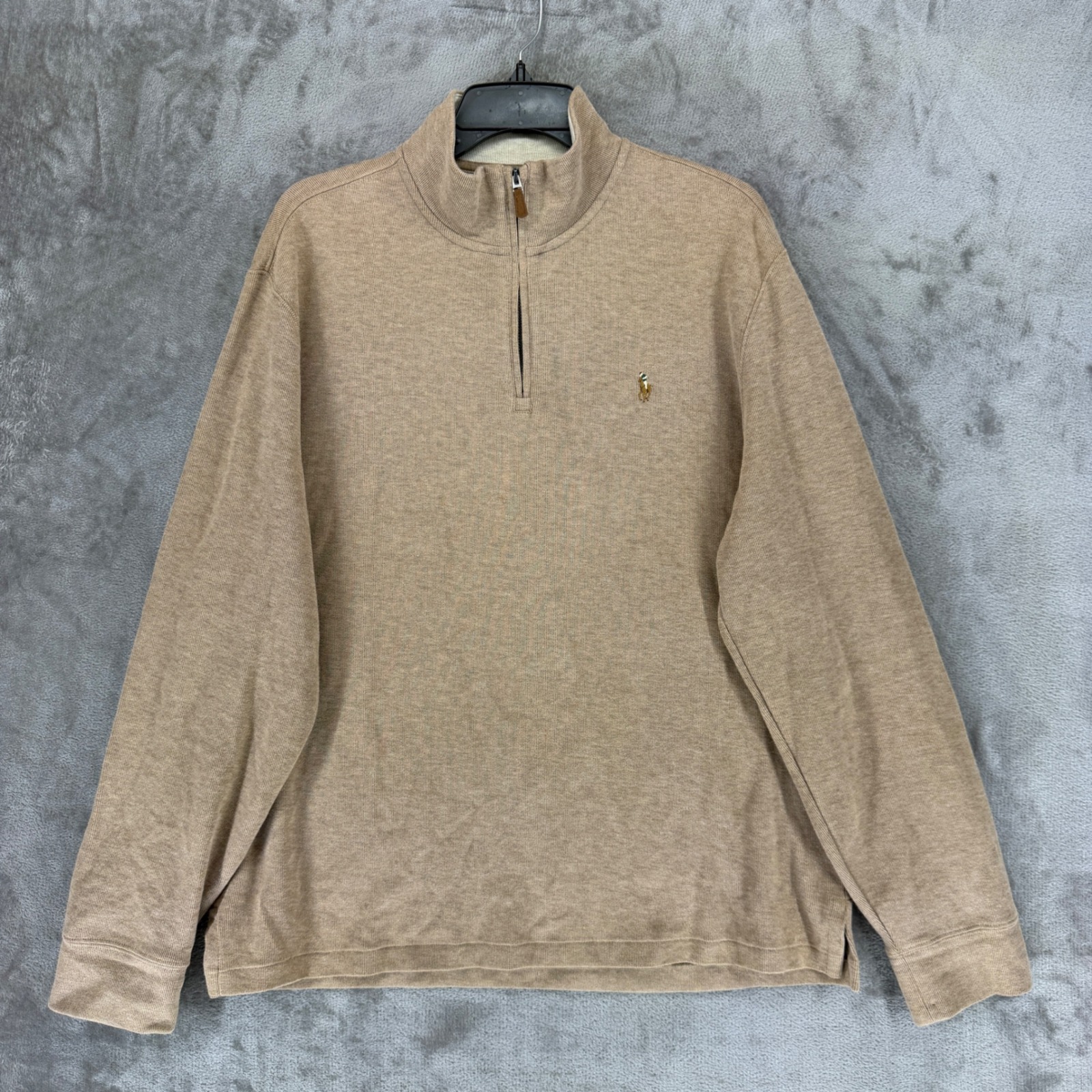 Polo Ralph Lauren Estate Rib Quarter Zip Pullover Tan Cotton Mens Large L